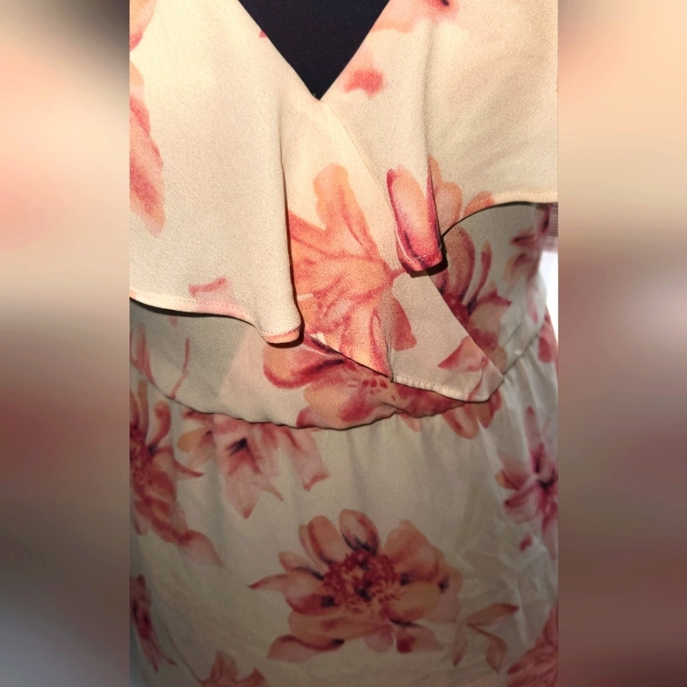 Lush Small Faux Wrap White Pink Floral Watercolor Flutter Dress - Picture 6 of 8